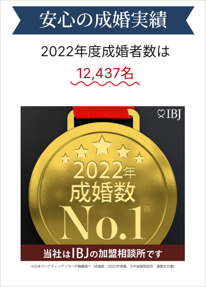 安心の成婚実績。2022年成婚数No1。